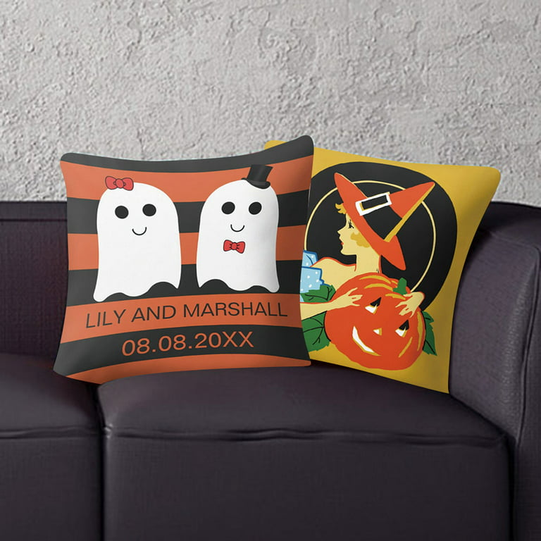 2 Pack Pillow Covers Halloween Pumpkin Ghost Candy Square Pillowcase Soft Solid Cushion Case Decorative for Room Sofa Bedroom Car 